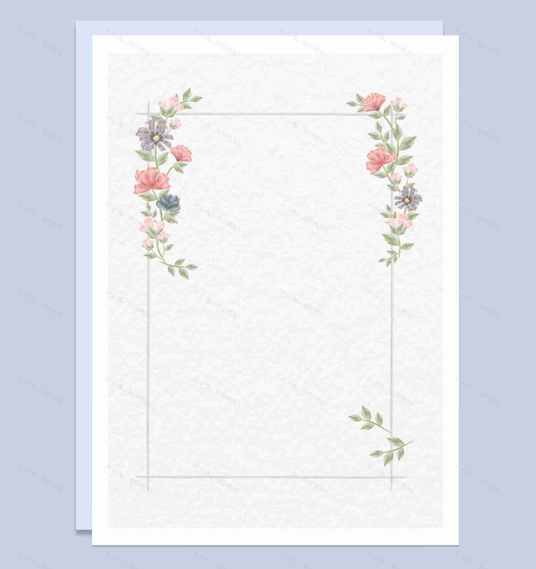 小清新简约花边信纸word背景模板-2